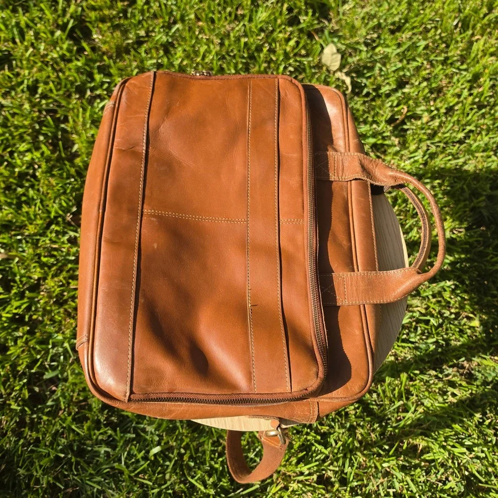 KomalIC Tan Leather Briefcase Messenger Bag Laptop Office Satchel Tan